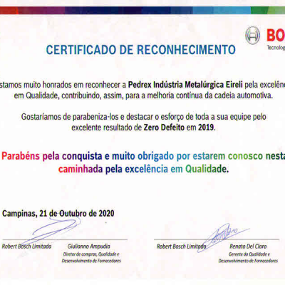 Prêmio Bosch Zero Defeito.